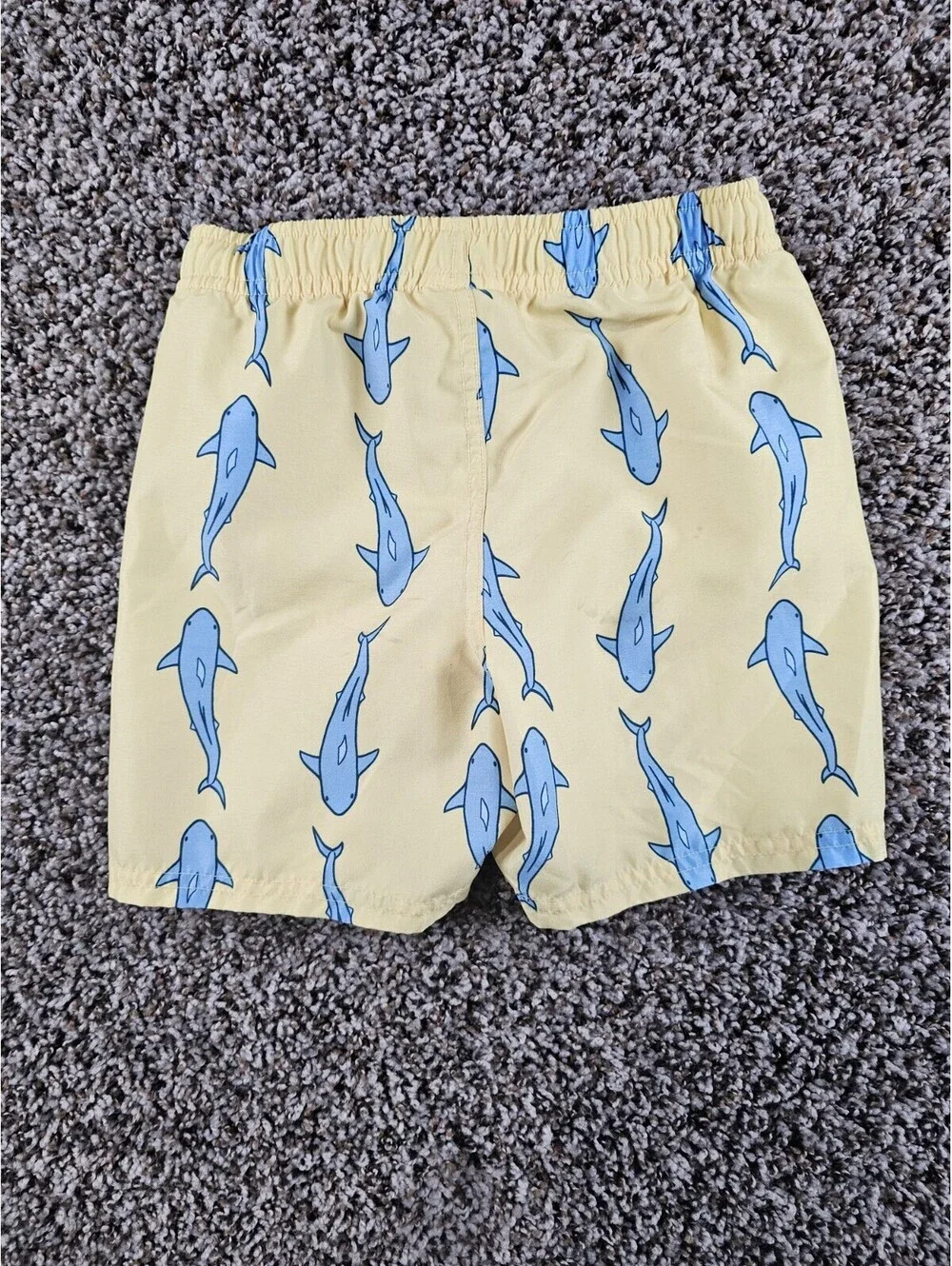 Rugged Butts Boys Sz 6 Swimsuit Swim Trunks Yellow Blue Shark Print
